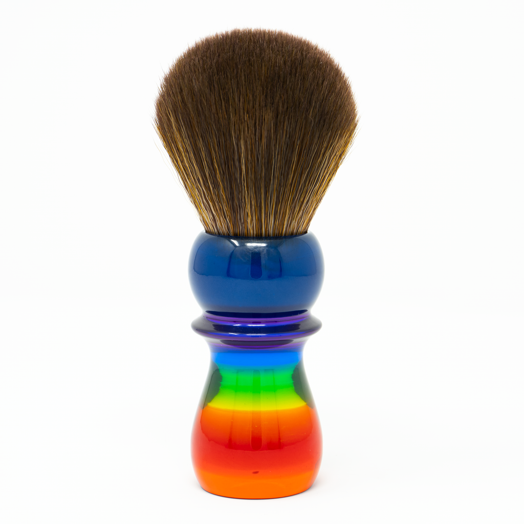 R1821 Yaqi Brown Synthetic Shaving Brush, Rainbow Handle